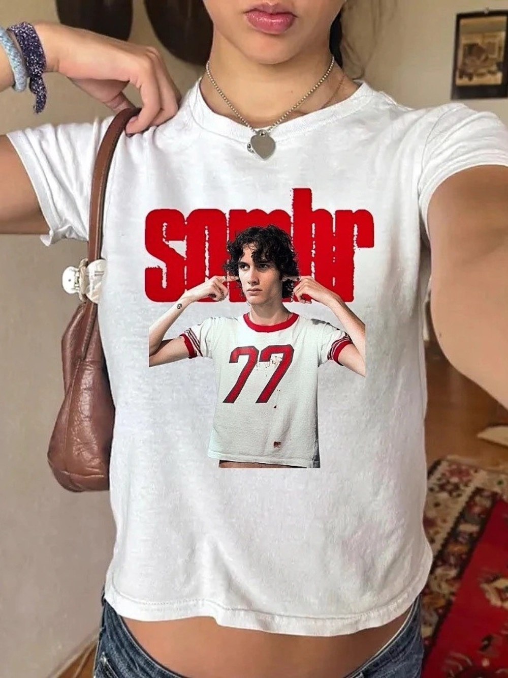 Sombr Number 77 Artist Music Vintage White Baby Tee
